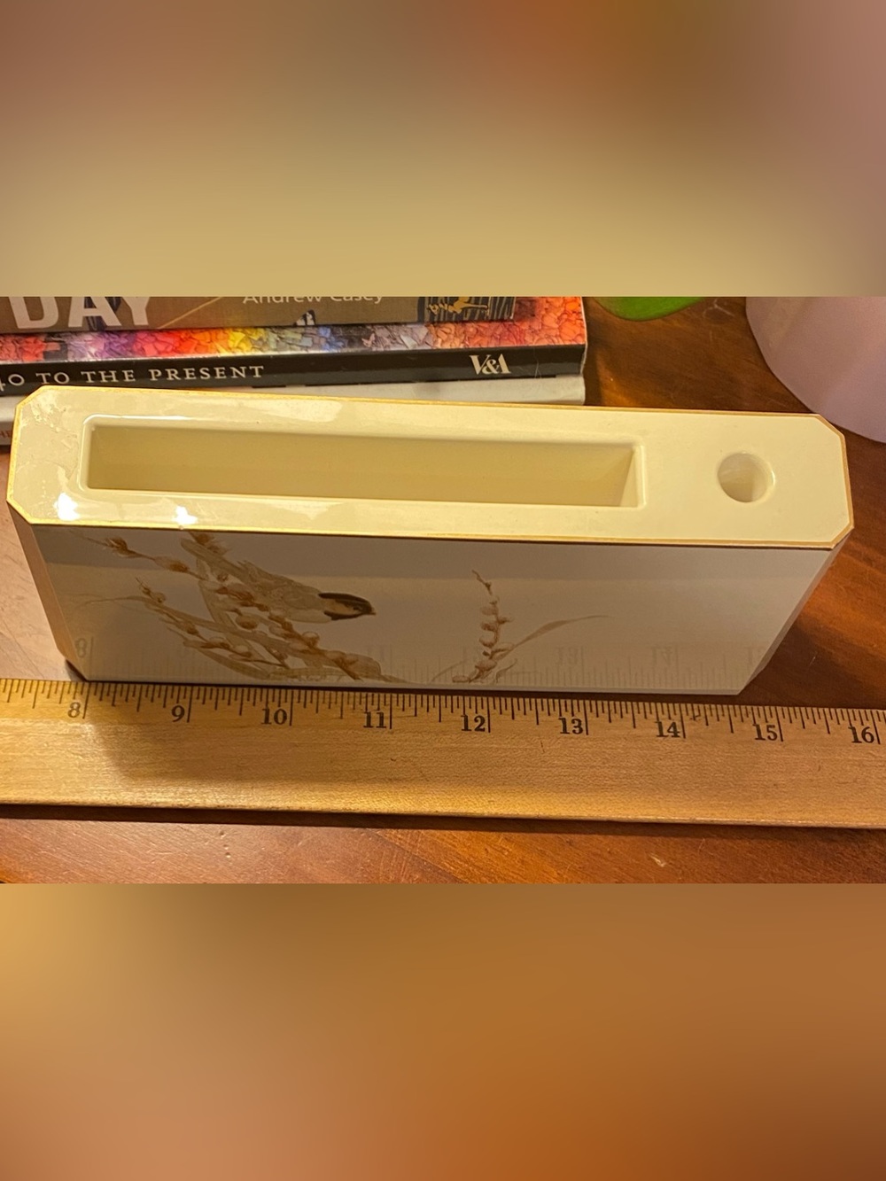 VTG Otagiri Lacquerware Desk Organizer Chickadee Bird Branch Willows Pen Holder - Picture 9 of 9